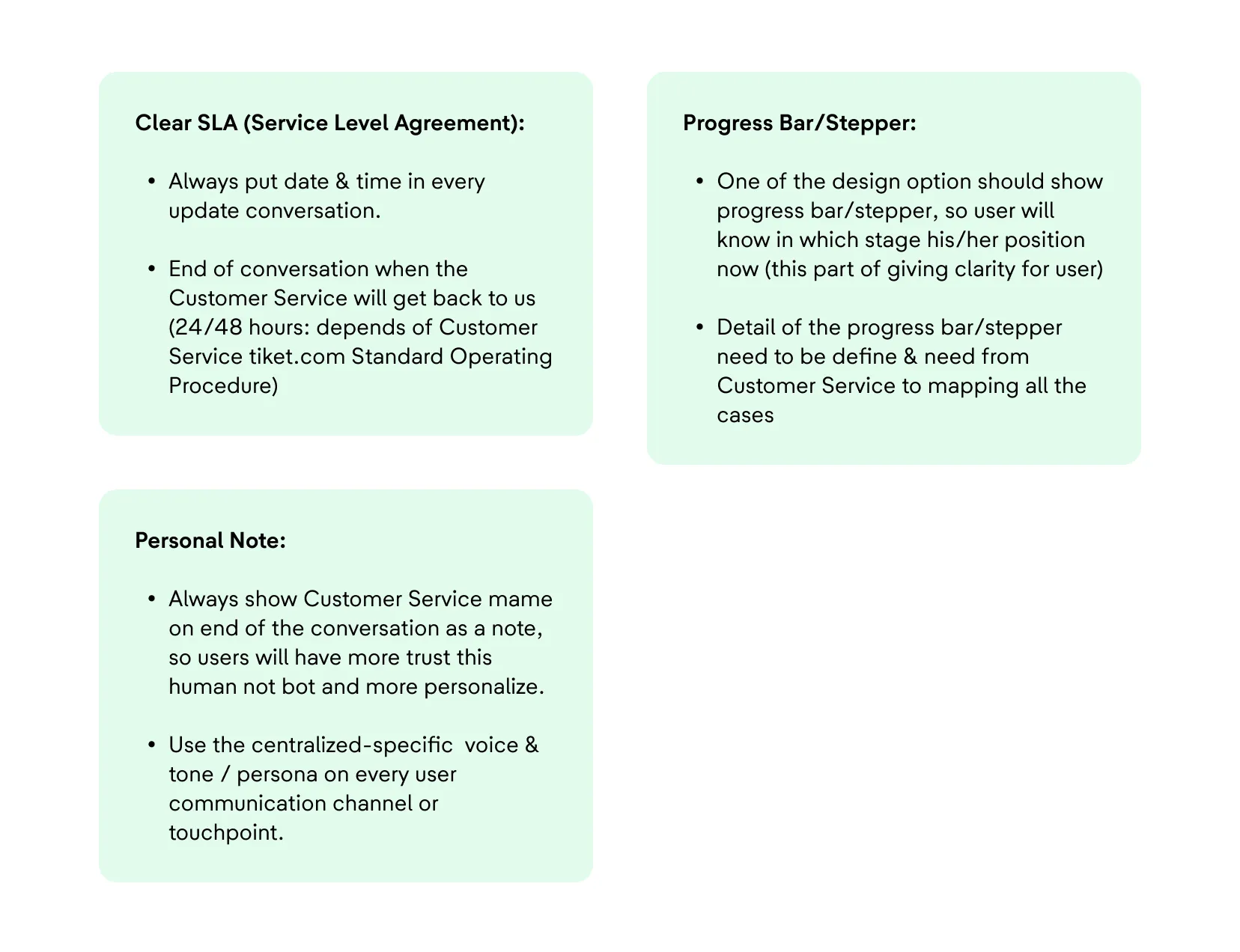 Communication system, clear SLA, progress bar/stepper, and personal note