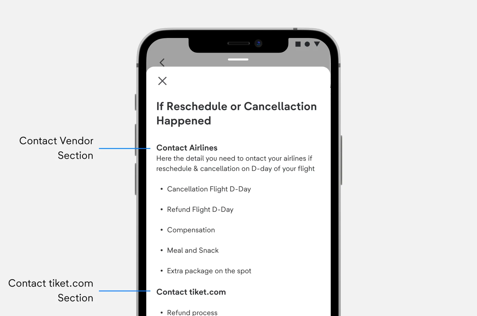 Contact Vendor and Contact tiket.com sections in help article