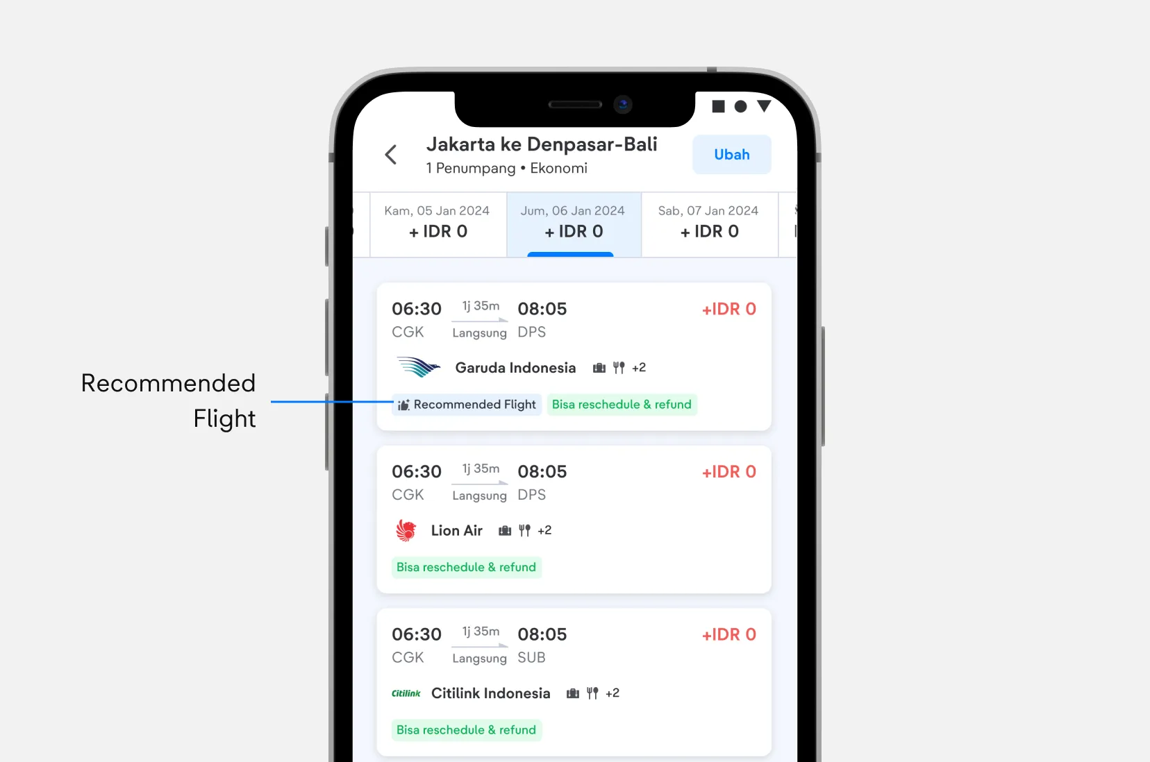 Recommended Flight tag in flight search results