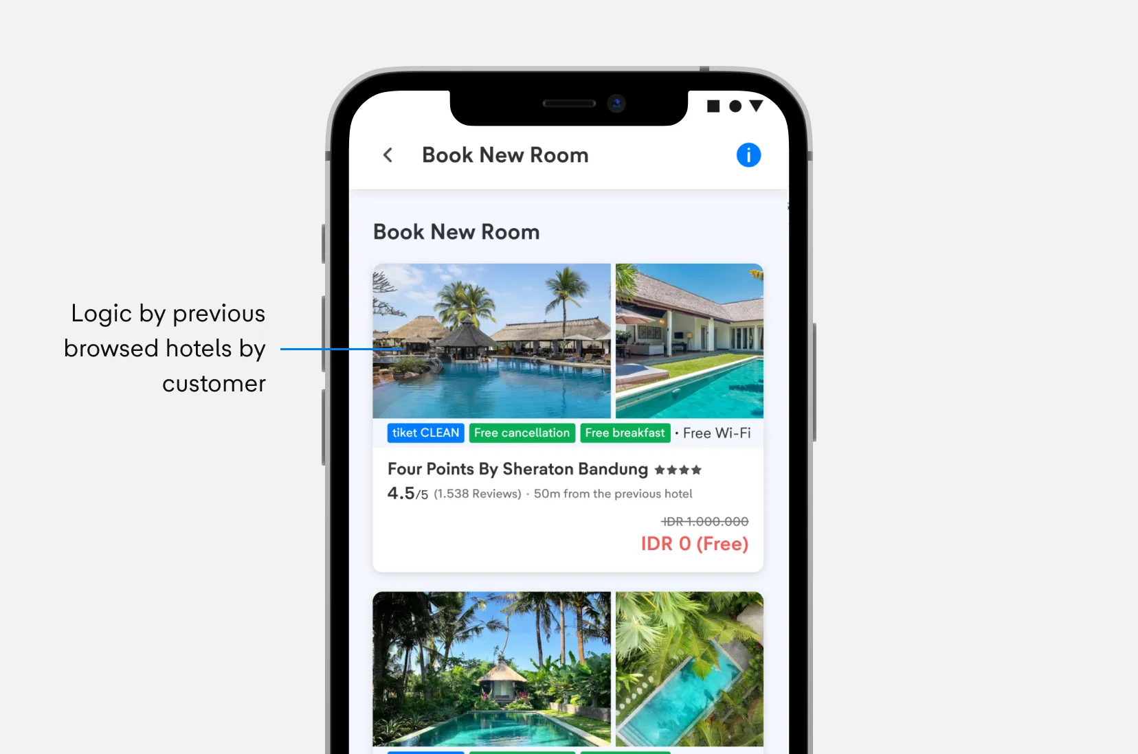 Book new room flow using previously browsed hotels