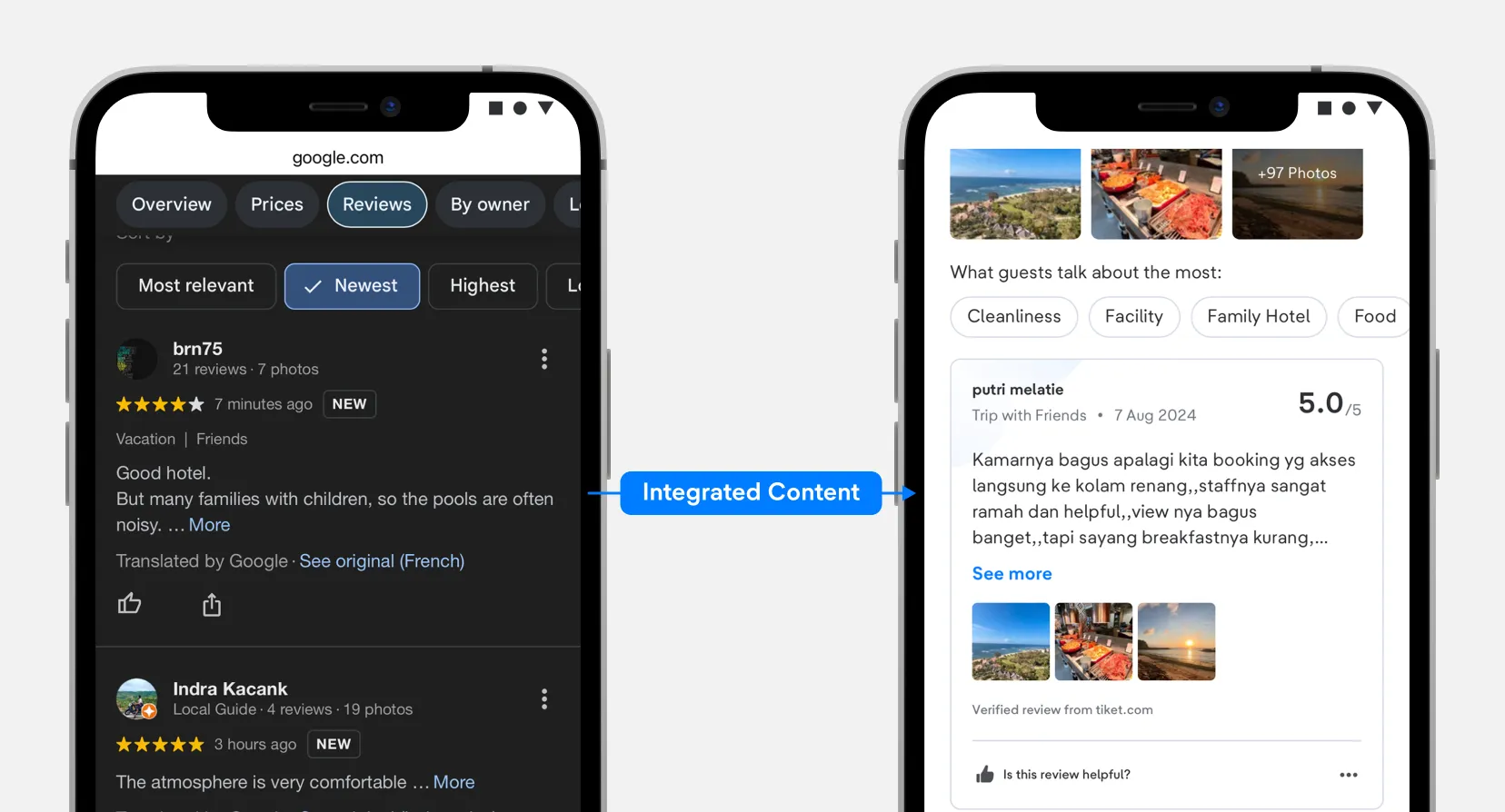 Integrated Google Reviews content on hotel detail page
