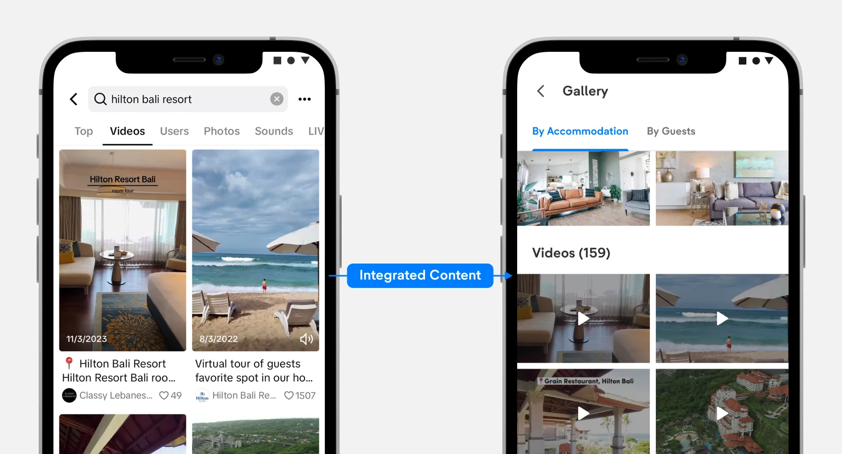 Short videos integrated into hotel search results and gallery
